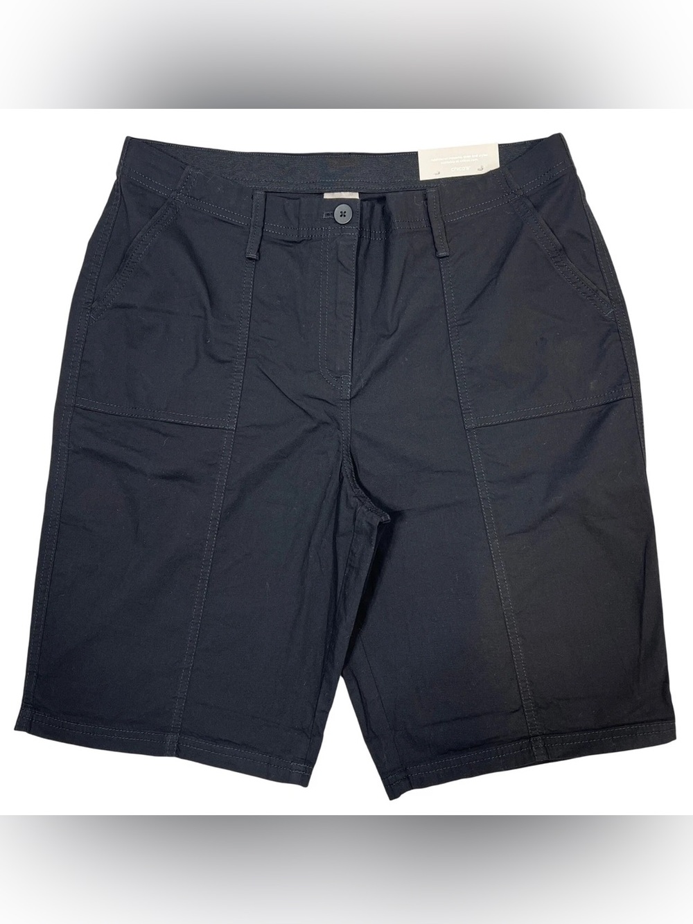 NWT Chico’s Black Poplin Cargo Shorts Size 12 Gorpcore Sophisticated Urban